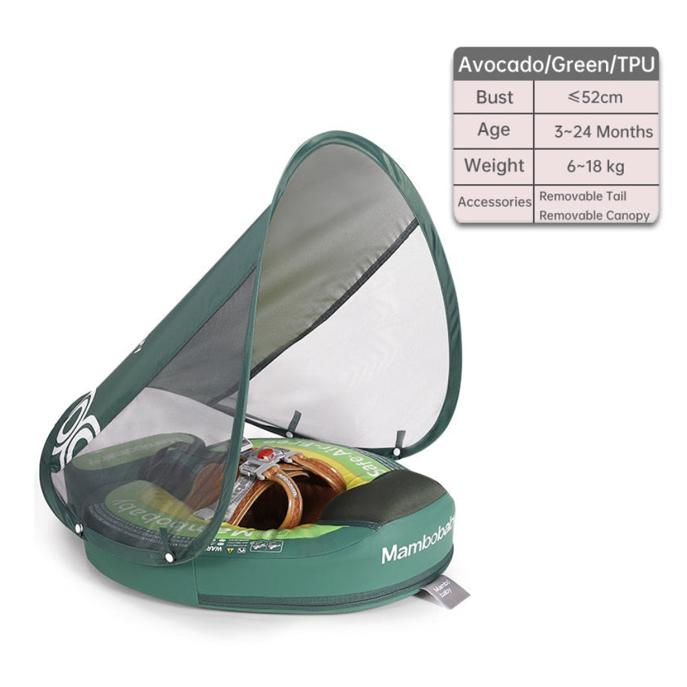 Flotador bebé sin aire Mambobaby™ Aguacate – Ayuda de natación inflable verde con canopia de malla y arnés ajustable para...