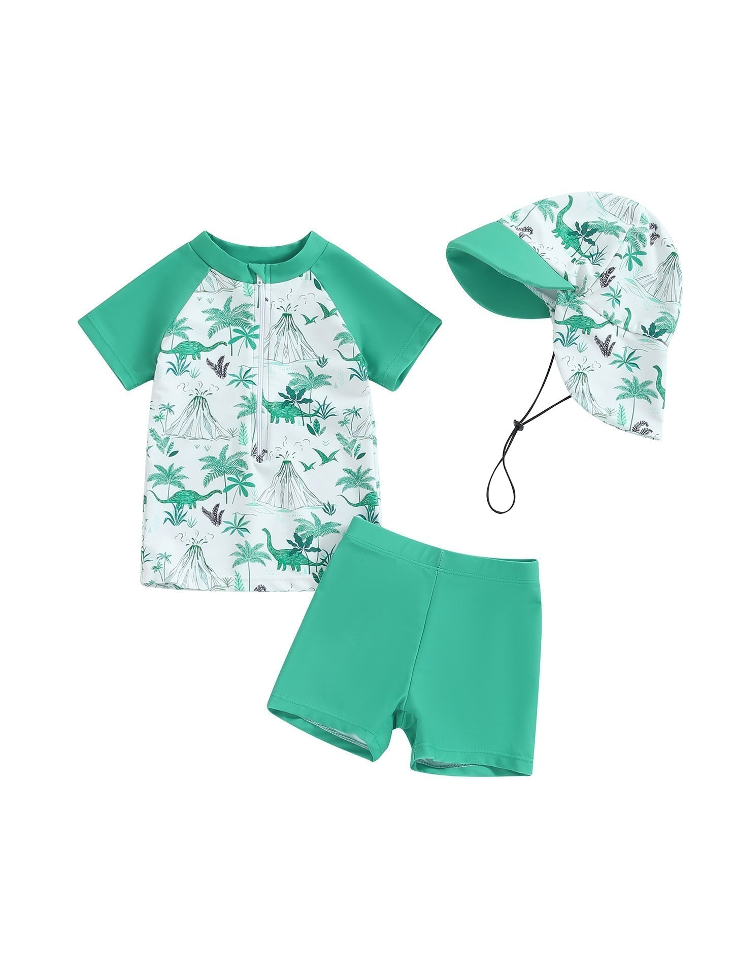 Bañador bebé niño protección UV 50+ Mambobaby™ 3 piezas – Conjunto de baño infantil verde con estampado tropical...