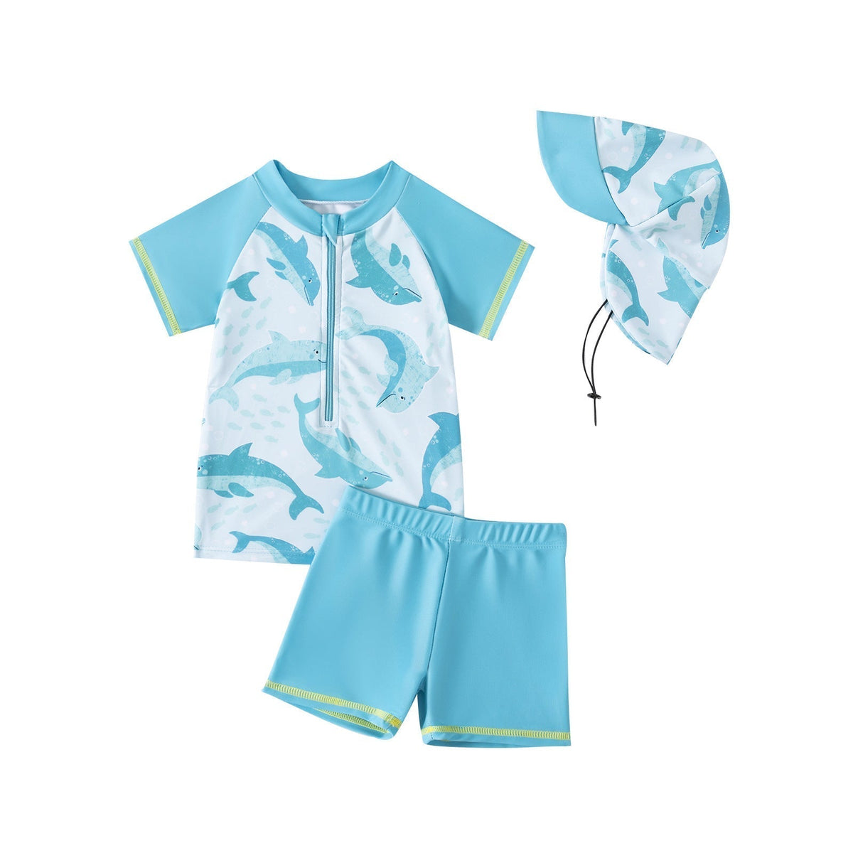 Bañador bebé niño protección UV 50+ Mambobaby™ 3 piezas – Conjunto de baño infantil celeste con estampado de delfines...