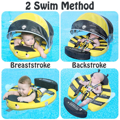 Flotador bebé sin aire Mambobaby™ Abeja – Ayuda de natación sin aire abeja amarilla con capota negra, usada en el agua