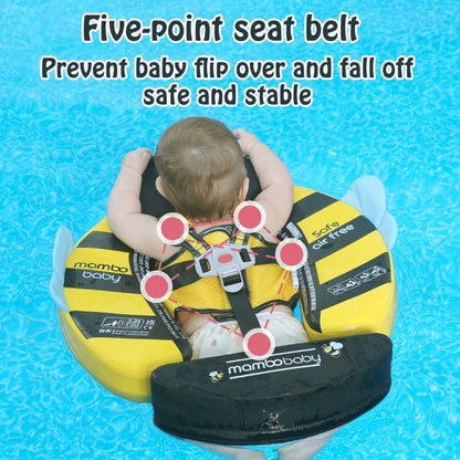 Flotador bebé sin aire Mambobaby™ Abeja – Ayuda de natación con cinturón de cinco puntos, bebé sujeto en abeja amarilla