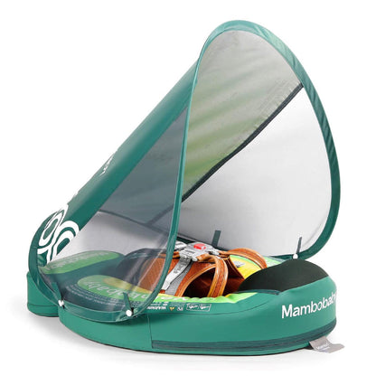 Flotador bebé sin aire Mambobaby™ Aguacate – Ayuda de natación inflable verde con canopia de malla y arnés interior.