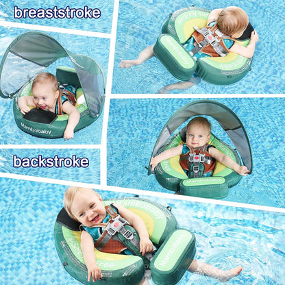 Flotador bebé sin aire Mambobaby™ Aguacate – Ayuda de natación inflable verde con canopia y arnés, para varias posturas...