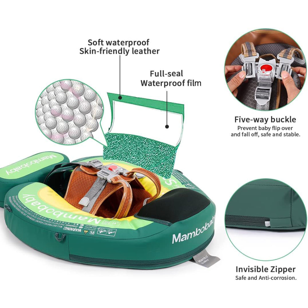 Flotador bebé sin aire Mambobaby™ Aguacate – Ayuda de natación inflable con hebilla ajustable, cremallera y canopia...