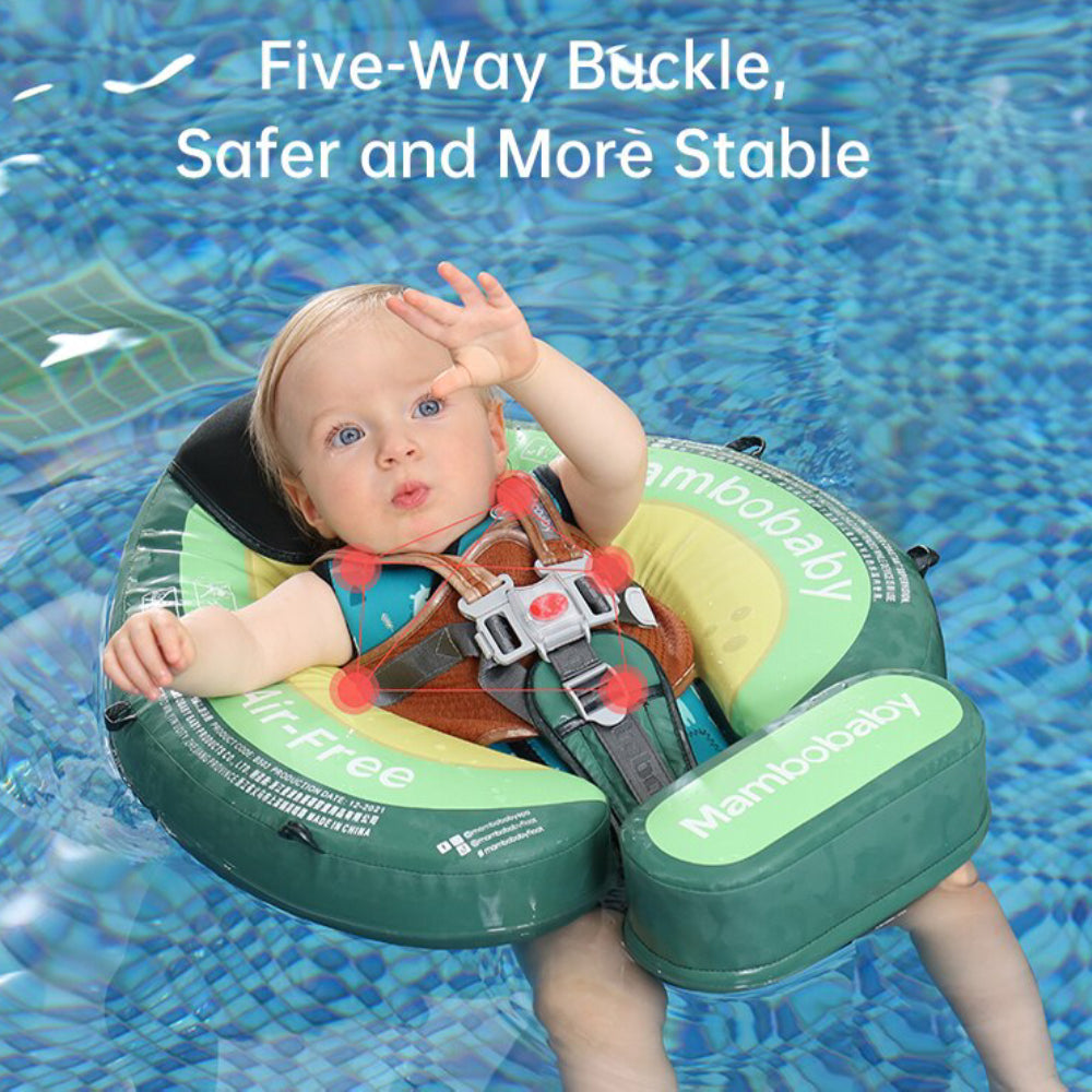 Flotador bebé sin aire Mambobaby™ Aguacate – Ayuda de natación inflable verde con hebilla ajustable de cinco puntos y arnés.