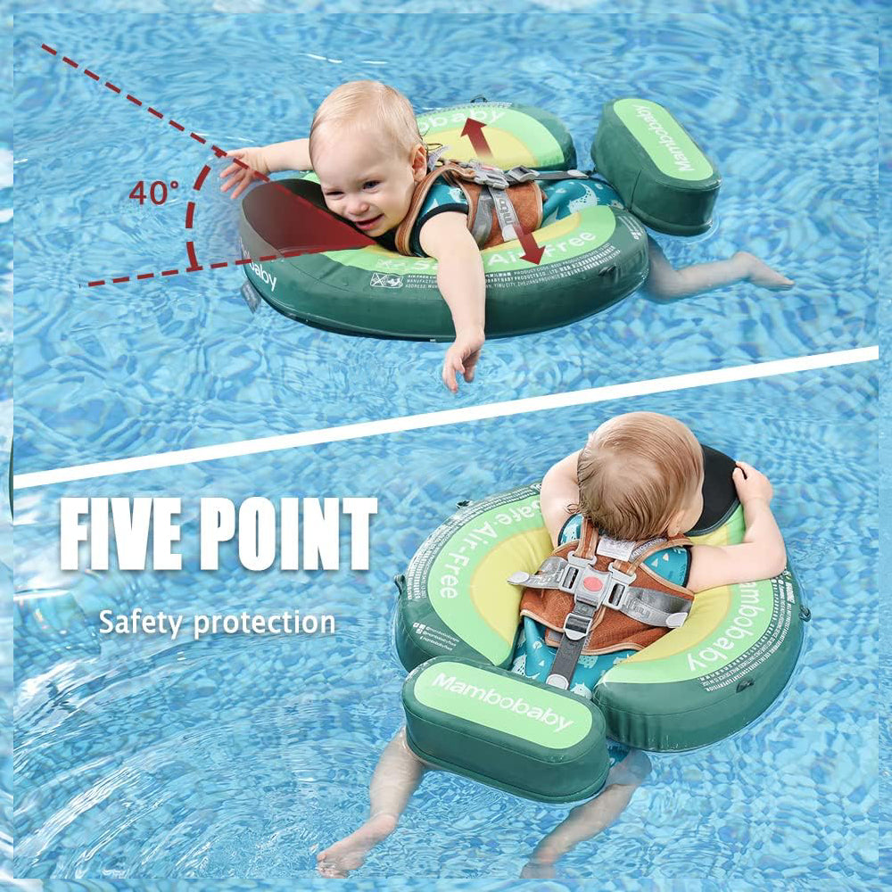 Flotador bebé sin aire Mambobaby™ Aguacate – Ayuda de natación con protección de cinco puntos y aro inflable verde para bebé.
