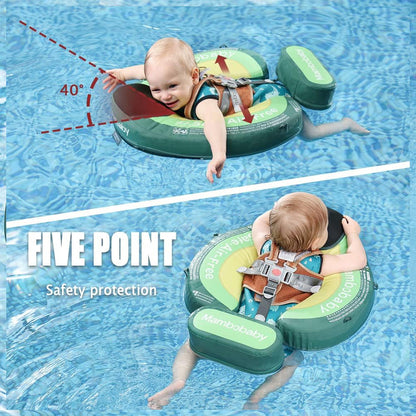 Flotador bebé sin aire Mambobaby™ Aguacate – Ayuda de natación con protección de cinco puntos y aro inflable verde para bebé.