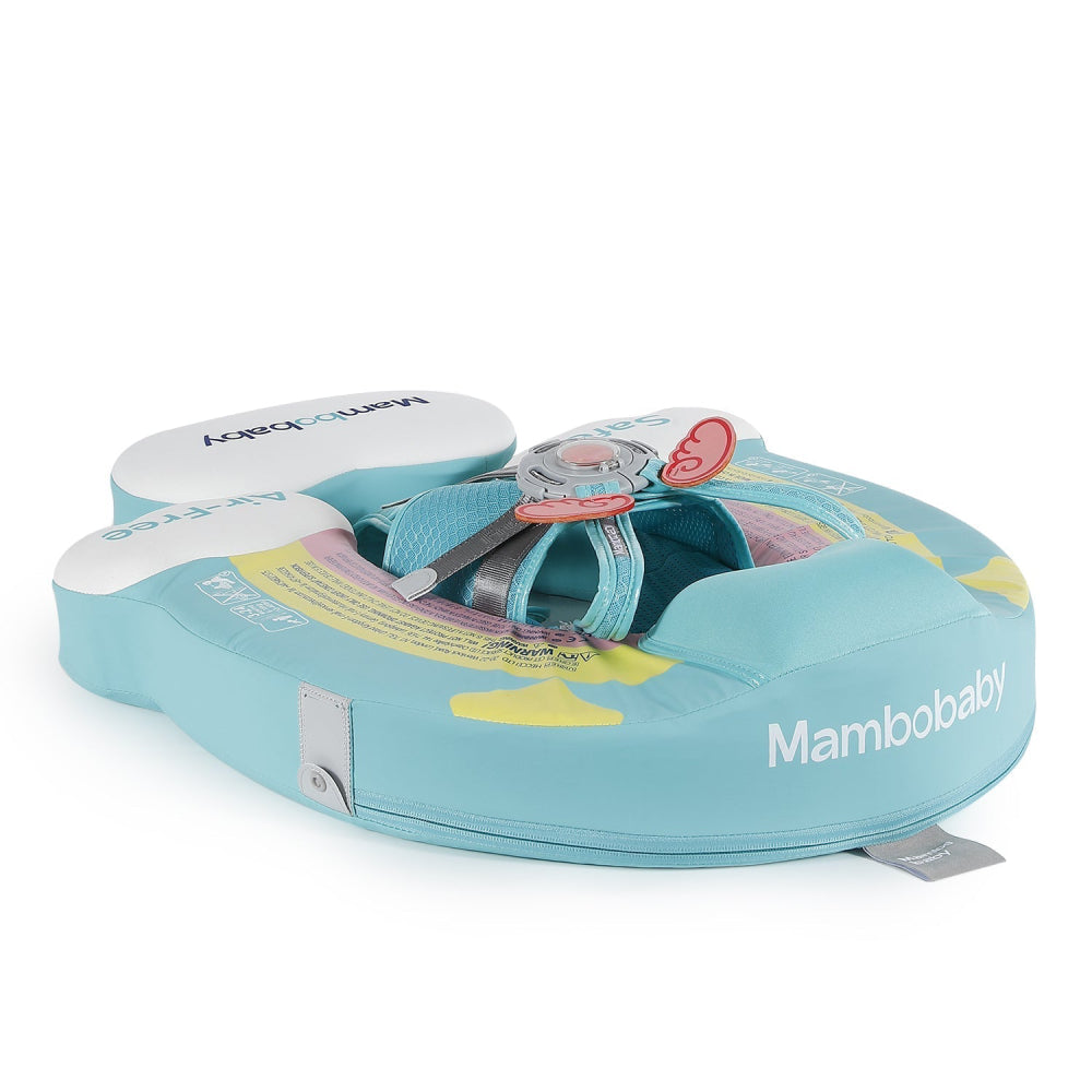 Ayuda de natación sin aire Mambobaby, cojín sin aire azul turquesa con capota