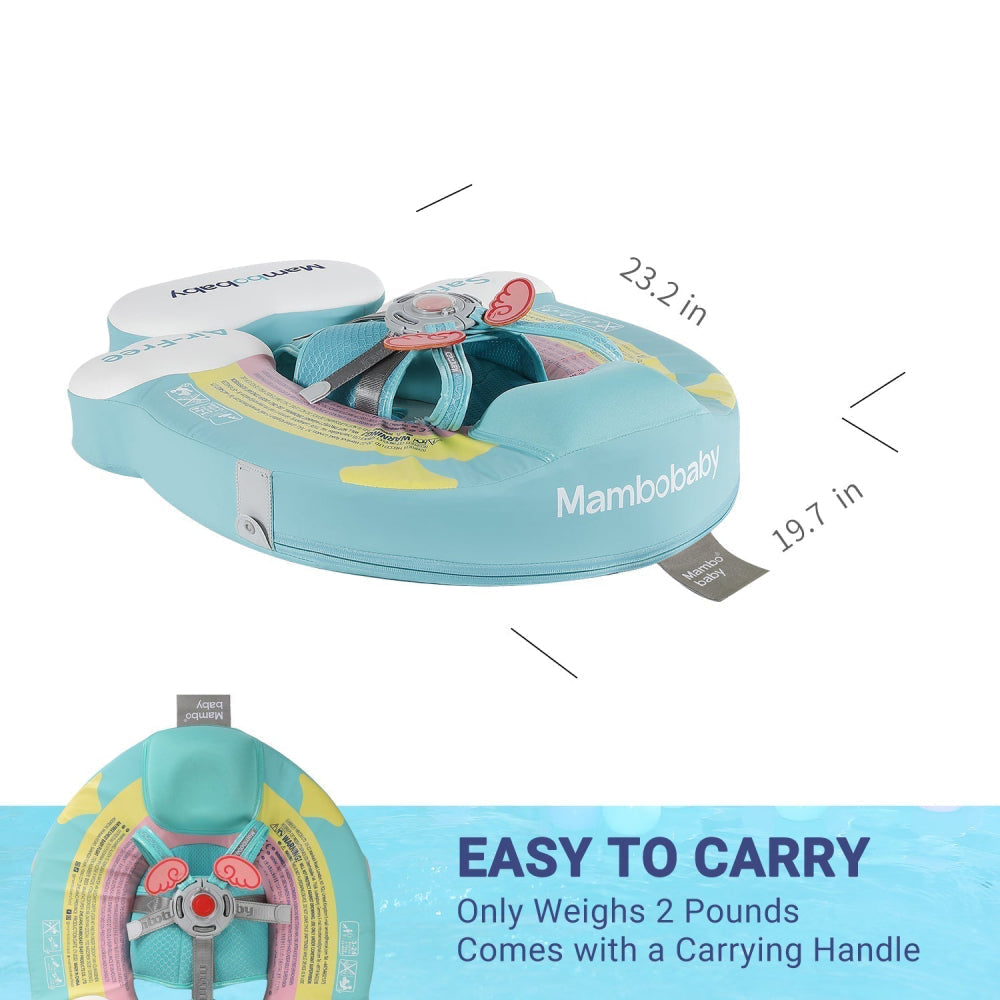 Ayuda de natación sin aire Mambobaby, asa de transporte y cojín azul turquesa