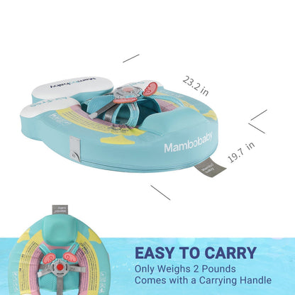 Ayuda de natación sin aire Mambobaby, asa de transporte y cojín azul turquesa