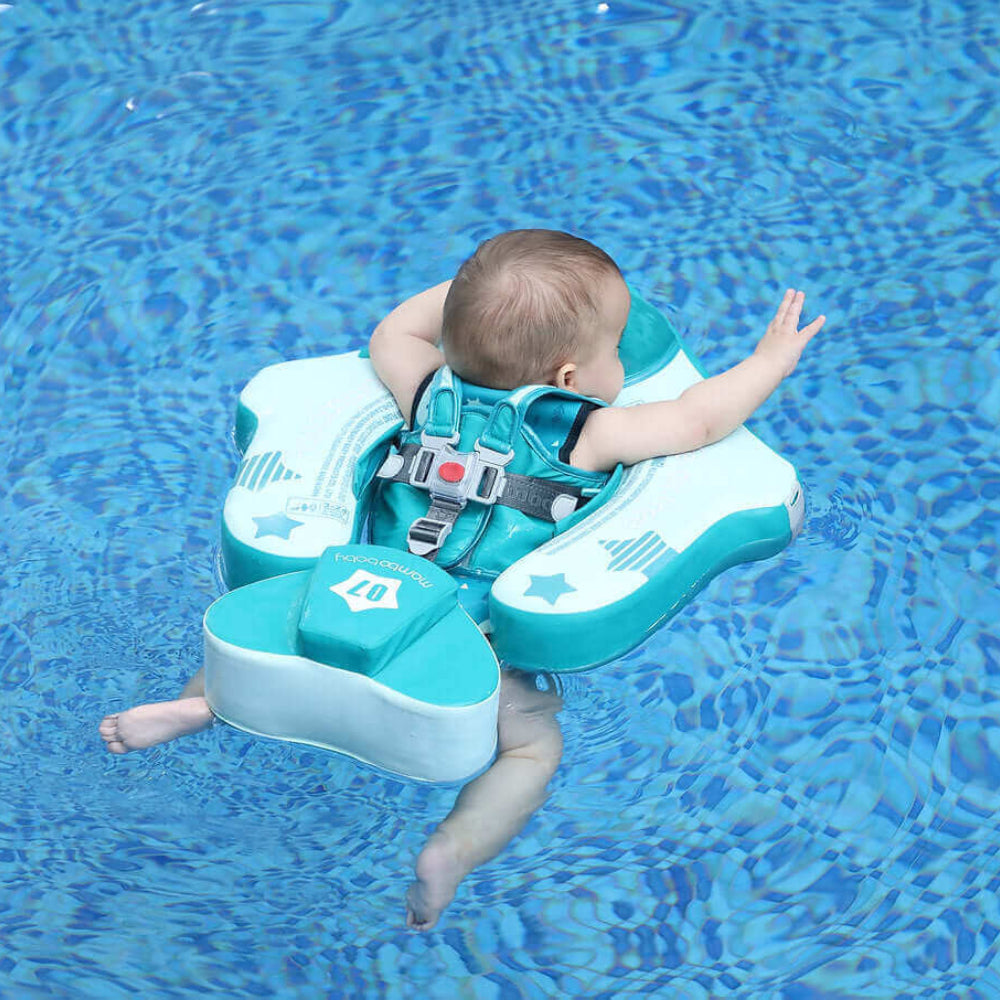 Flotador bebé sin aire Mambobaby™ Avión Explorador – Asiento flotador teal con arnés de seguridad y soporte de piernas