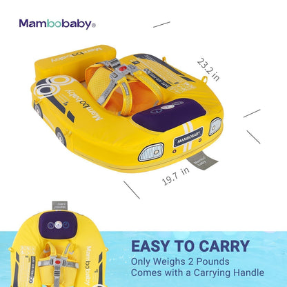 Flotador bebé sin aire Mambobaby™ Coche – Ayuda de natación sin aire amarilla con capota y asas, con diseño de coche