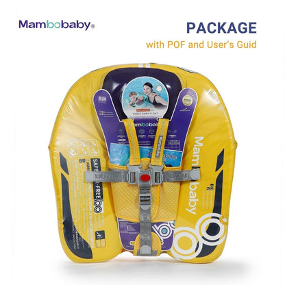 Flotador bebé sin aire Mambobaby™ Coche – Paquete de ayuda de natación sin aire amarilla con arnés y guías de usuario