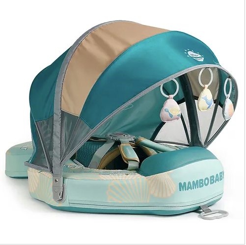 Flotador bebé sin aire Mambobaby™ Concha de viaje – Flotador de viaje concha sin aire para bebé, turquesa y beige, con...