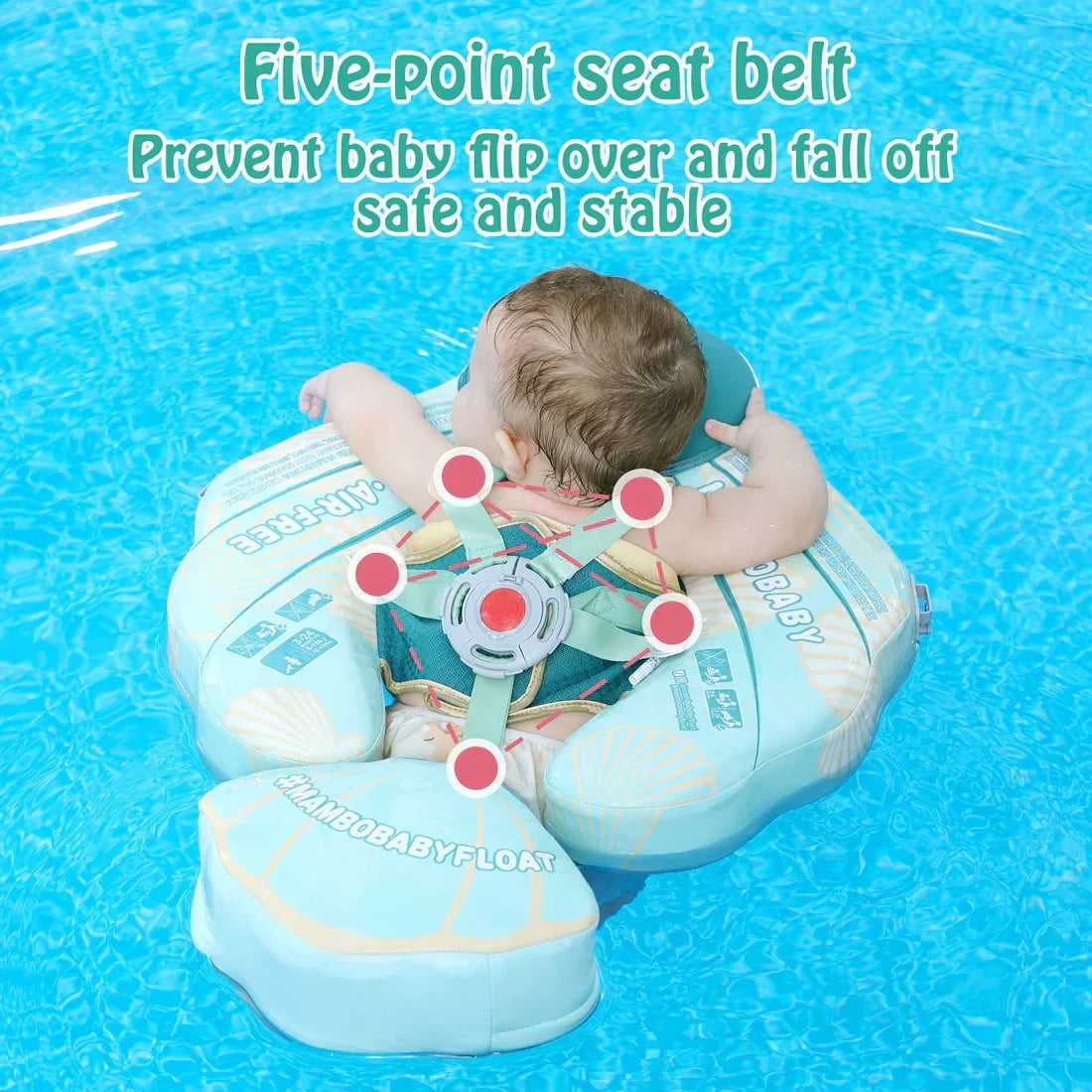 Flotador bebé sin aire Mambobaby™ Concha de viaje – Flotador de viaje concha sin aire turquesa con cinturón de sujeción...