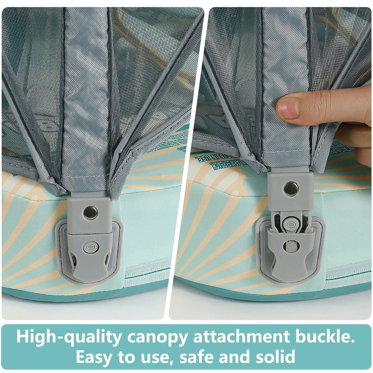 Flotador bebé sin aire Mambobaby™ Concha de viaje – Flotador de viaje concha sin aire turquesa y beige, hebillas de...
