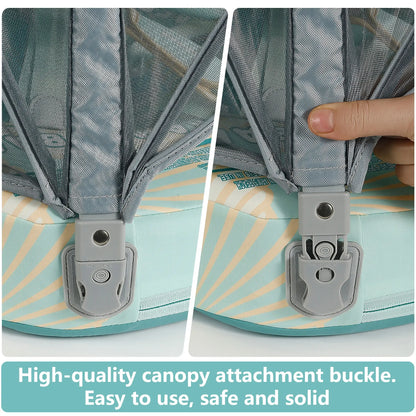 Flotador bebé sin aire Mambobaby™ Concha de viaje – Flotador de viaje concha sin aire turquesa y beige, hebillas de...