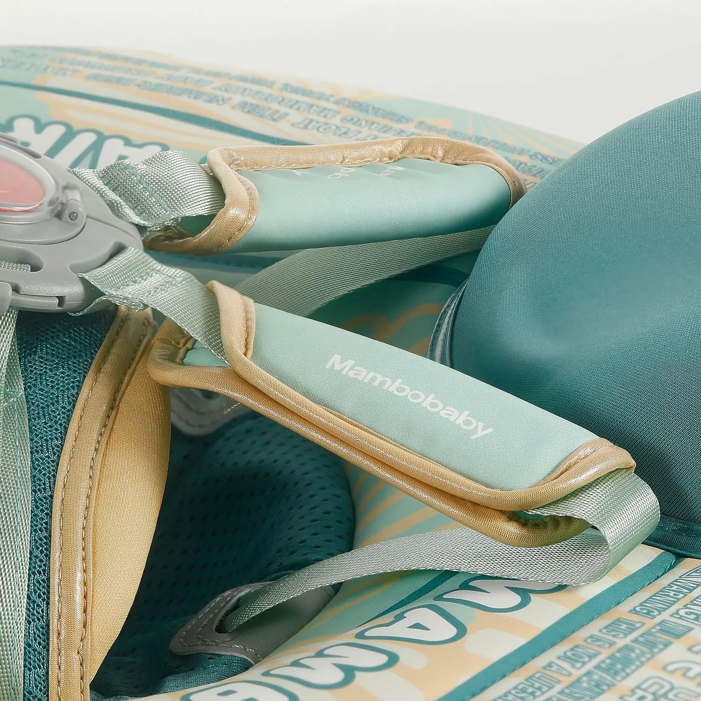 Flotador bebé sin aire Mambobaby™ Concha de viaje – Flotador de viaje concha sin aire turquesa y beige, correa acolchada...