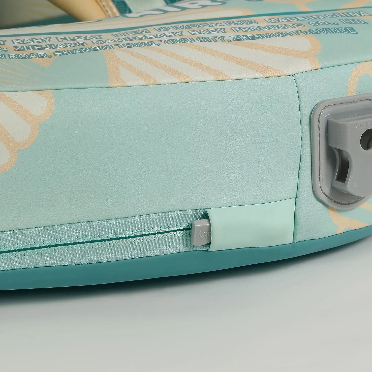 Flotador de viaje sin aire Mambobaby™ color verde azulado, costuras y cierre
