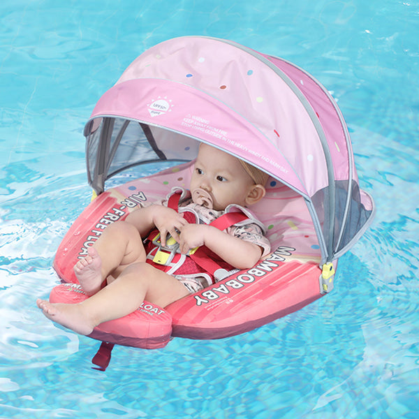 Mambobaby™ flotador de natación con capota UV gris y rosa y arnés de seguridad