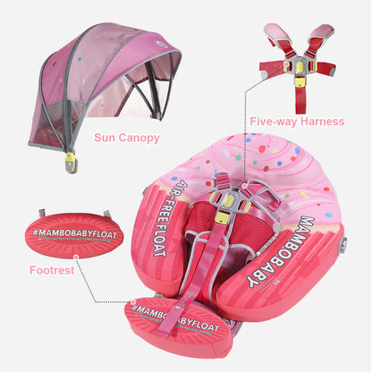 Flotador Mambobaby™ con capota UV, arnés de 5 puntos y reposapiés