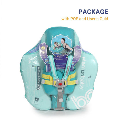 Mambobaby™ ayuda para nadar sin aire turquesa en empaque con guías