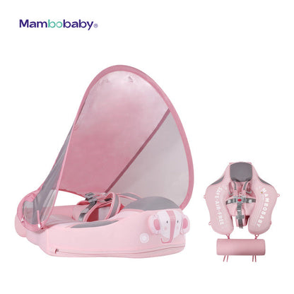 Flotador bebé sin aire Mambobaby™ Elefante – Ayuda para nadar sin aire con forma de elefante, rosa, capota de malla y correas