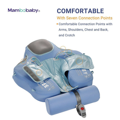 Flotador bebé sin aire Mambobaby™ Elefante – Ayuda para nadar sin aire azul claro con arnés y puntos de fijación en el cuerpo