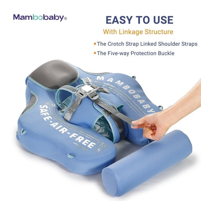 Flotador bebé sin aire Mambobaby™ Elefante – Ayuda para nadar sin aire azul claro con hebilla frontal y correa de entrepierna