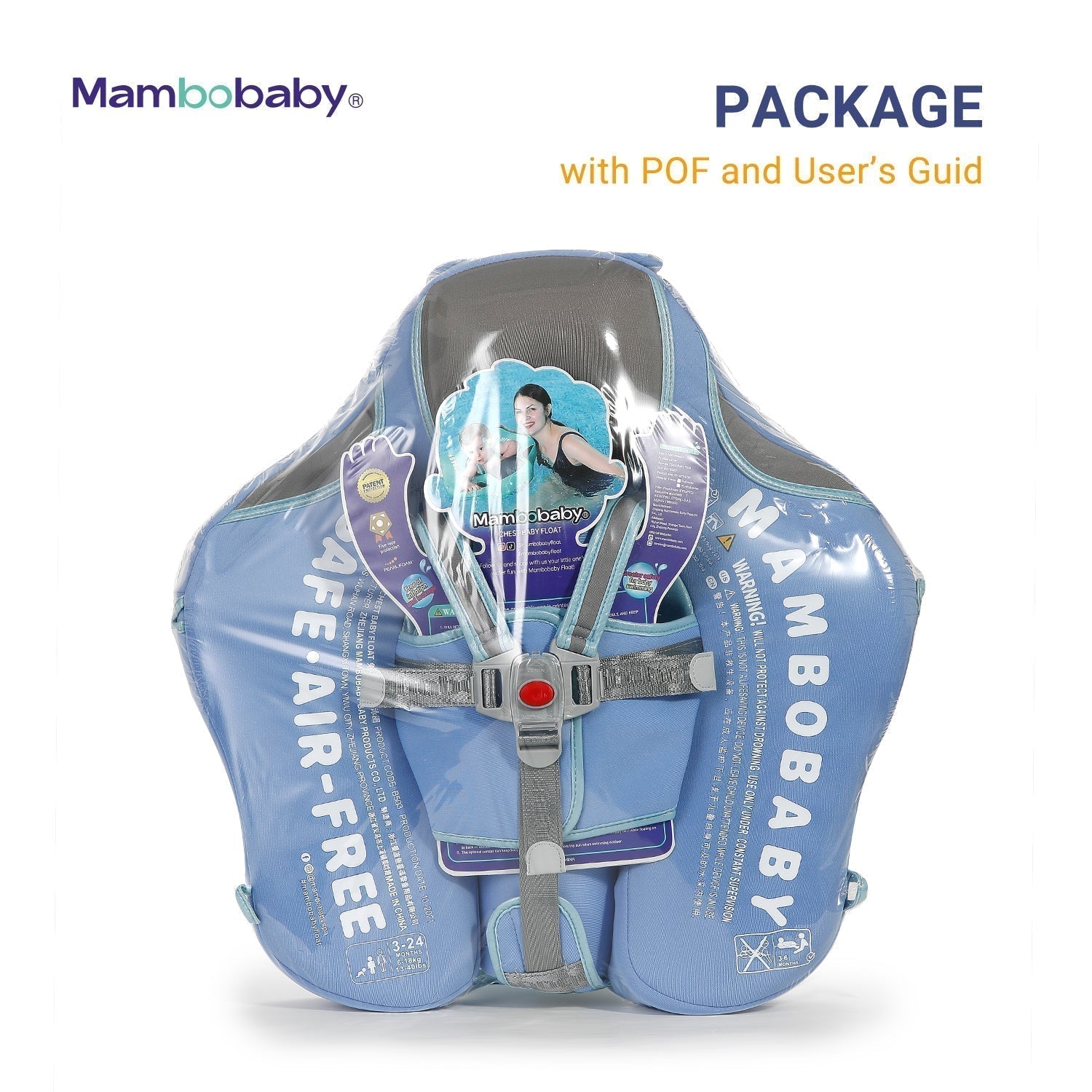 Chaleco ayudador de natación sin aire Mambobaby™ Elefant azul, con correa y logotipos