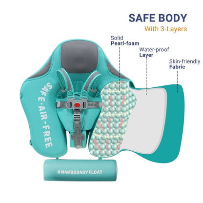 Flotador bebé sin aire Mambobaby™ Flamenco – Anillo de natación turquesa con arnés de seguridad y asiento con paneles...