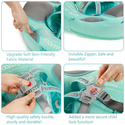 Flotador bebé sin aire Mambobaby™ Flamenco – Anillo de natación turquesa con cremallera oculta y costuras reforzadas...