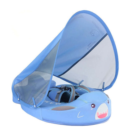 Flotador bebé sin aire Mambobaby™ Flamenco – Anillo de natación azul para bebé con capota transparente y asiento...
