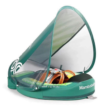 Flotador bebé sin aire Mambobaby™ Flamenco – Anillo inflable para natación verde con capota transparente y base con gráficos