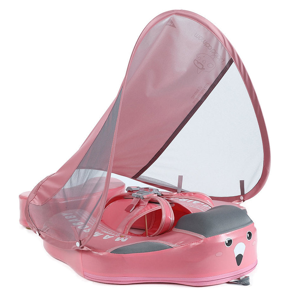 Flotador bebé sin aire Mambobaby™ Flamenco Rosa – Ayuda para nadar sin aire rosa con capota transparente y asiento tipo...
