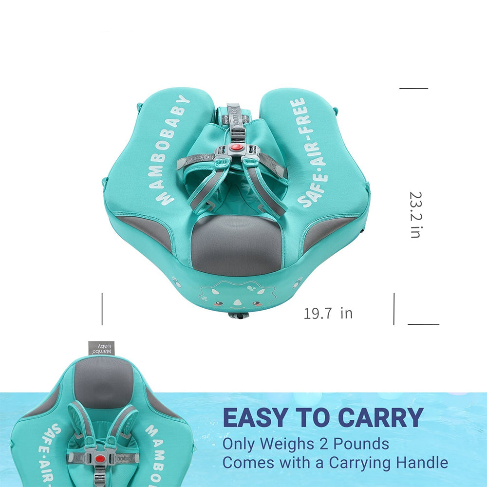 Flotador bebé sin aire Mambobaby™ Flamenco Rosa – Ayuda para nadar sin aire turquesa con asas y etiquetas laterales