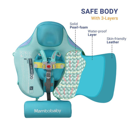Ayuda de natación sin aire Mambobaby™ turquesa con capas internas y arnés