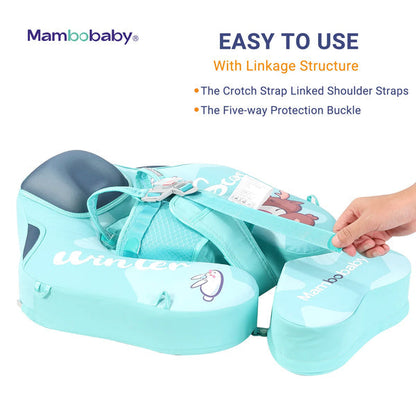 Flotador bebé sin aire Mambobaby™ KuKuKiKi – Ayuda flotante con correa de entrepierna y hebilla de protección, color turquesa