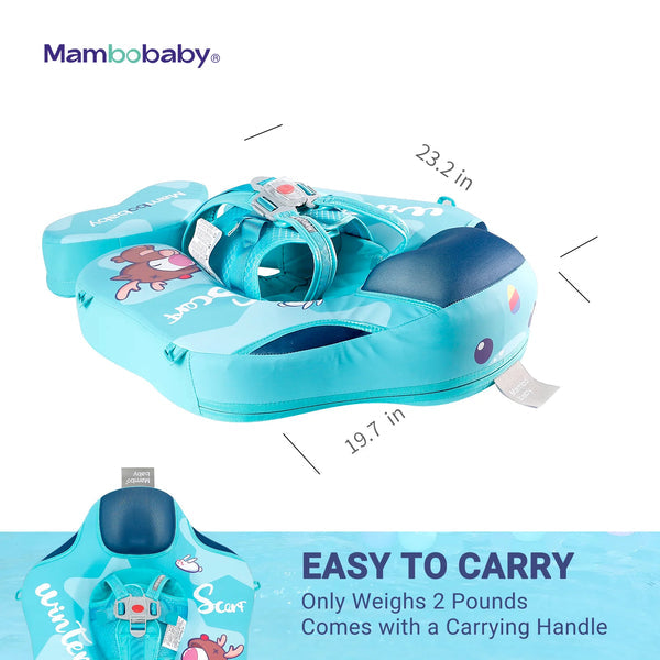 Flotador bebé sin aire Mambobaby™ KuKuKiKi – Ayuda flotante para bebé con asa de transporte y medidas, turquesa