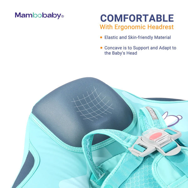Flotador bebé sin aire Mambobaby™ KuKuKiKi – Ayuda de natación infantil con reposacabezas y cubierta UV, azul y verde menta