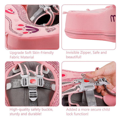 Flotador bebé sin aire Mambobaby™ Mariposa – Flotador sin aire rosa: tela suave y cremallera invisible, detalle de costuras.