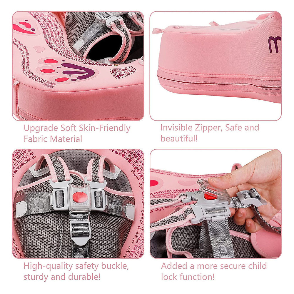 Flotador bebé sin aire Mambobaby™ Mariposa Edición – Ayuda para nadar sin aire rosa con cierre y hebillas de seguridad.