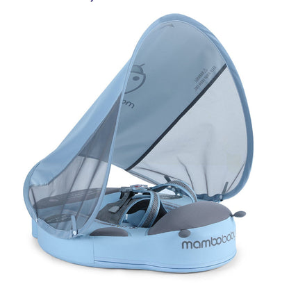 Ayuda de natación sin aire Mambobaby™ azul y gris con toldo de malla y asas de soporte
