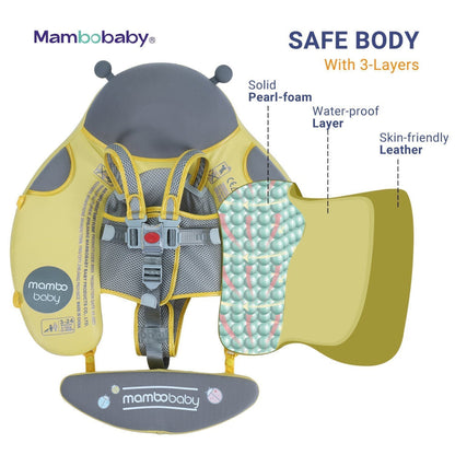 Ayuda de natación sin aire Mambobaby™ amarilla con estructura de capas y refuerzos acolchados