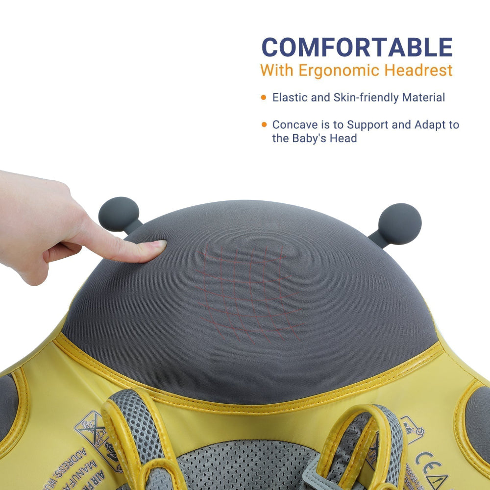 Ayuda de natación sin aire Mambobaby™ con reposacabezas gris acolchado y borde amarillo