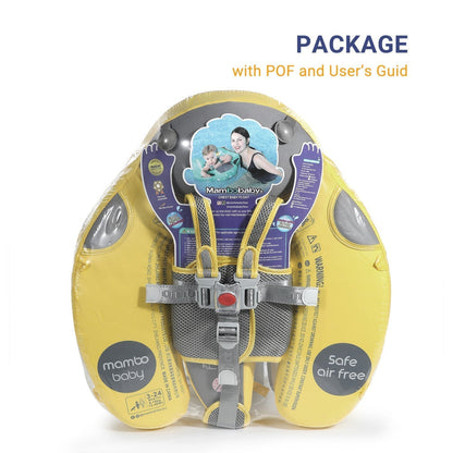 Flotador bebé sin aire Mambobaby™ Mariquita – Asistente de natación sin aire amarillo con correas grises y diseño infantil
