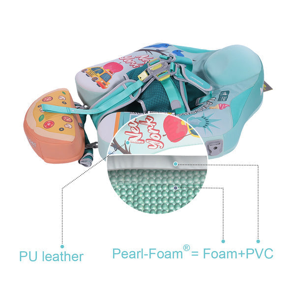 Flotador bebé sin aire Mambobaby™ Nueva York – Ayuda flotación con PU leather y espuma Pearl-Foam, base inflable con arnés