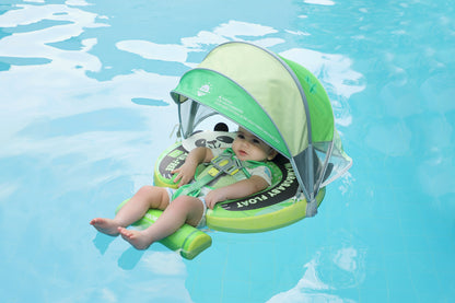 Flotador bebé sin aire Mambobaby™ Panda – Bebé usando ayuda de natación sin aire verde con capota y diseño de panda