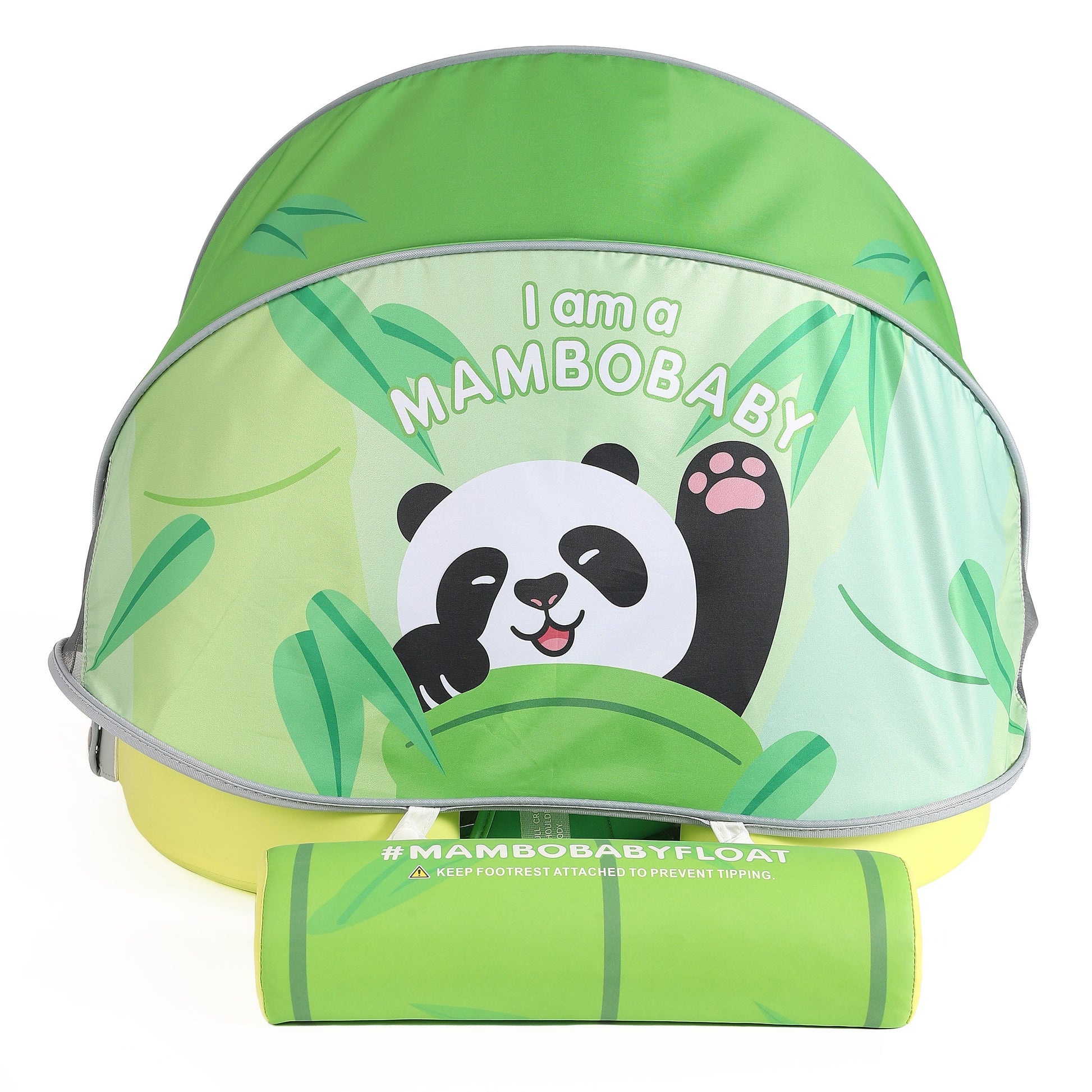 Flotador bebé sin aire Mambobaby™ Panda – Ayuda de natación sin aire panda, toldo claro con cara de panda y motivos en verde