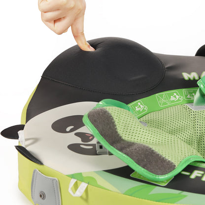 Flotador bebé sin aire Mambobaby™ Panda – Asiento flotante sin aire panda, cojín negro con correa verde y mano ajustando